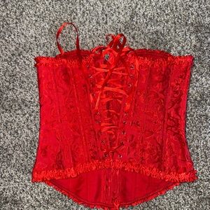 Elegant Red Lace-Up Corset